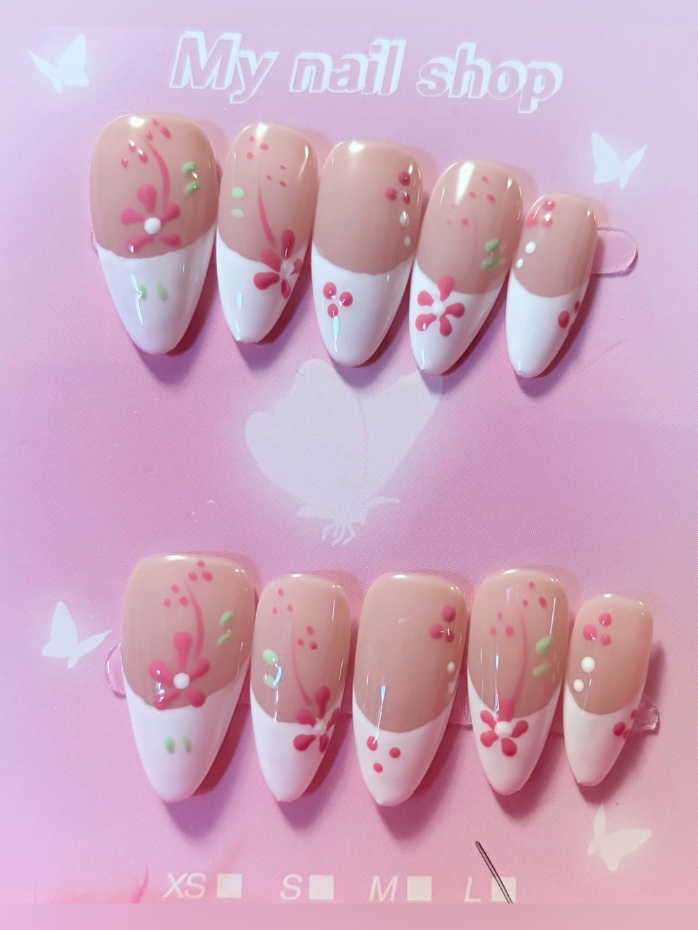 Pink Floral French Press-On Nails
